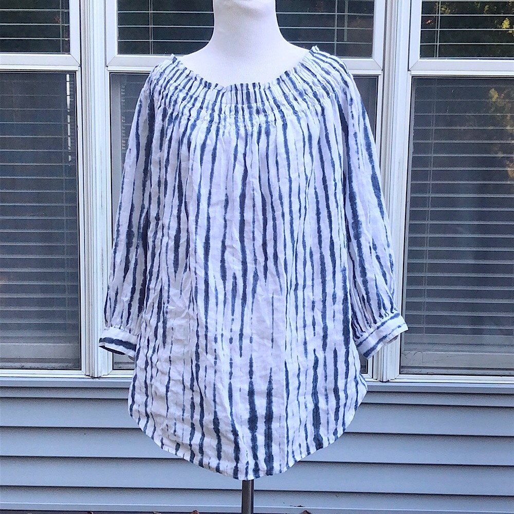 Polo by Ralph Lauren Blue White Tie Dye wide Neckline Peasant Top size XL